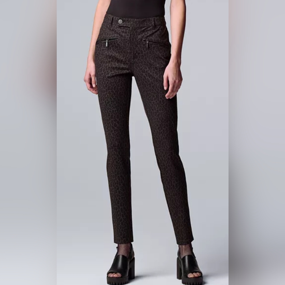 Simply Vera High Rise Leopard Skinny The Polished Twill Pants XS - NEW